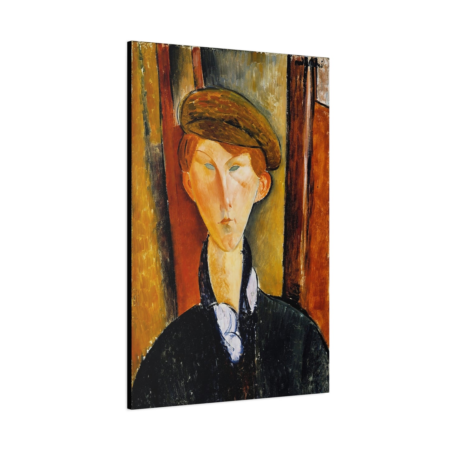 Young Man with a Cap (early 20th century) by Amedeo Modigliani / Reproduction Fine Art sur Toile / Flanc Large Epaisseur 3.2 cm - 1.25 inch