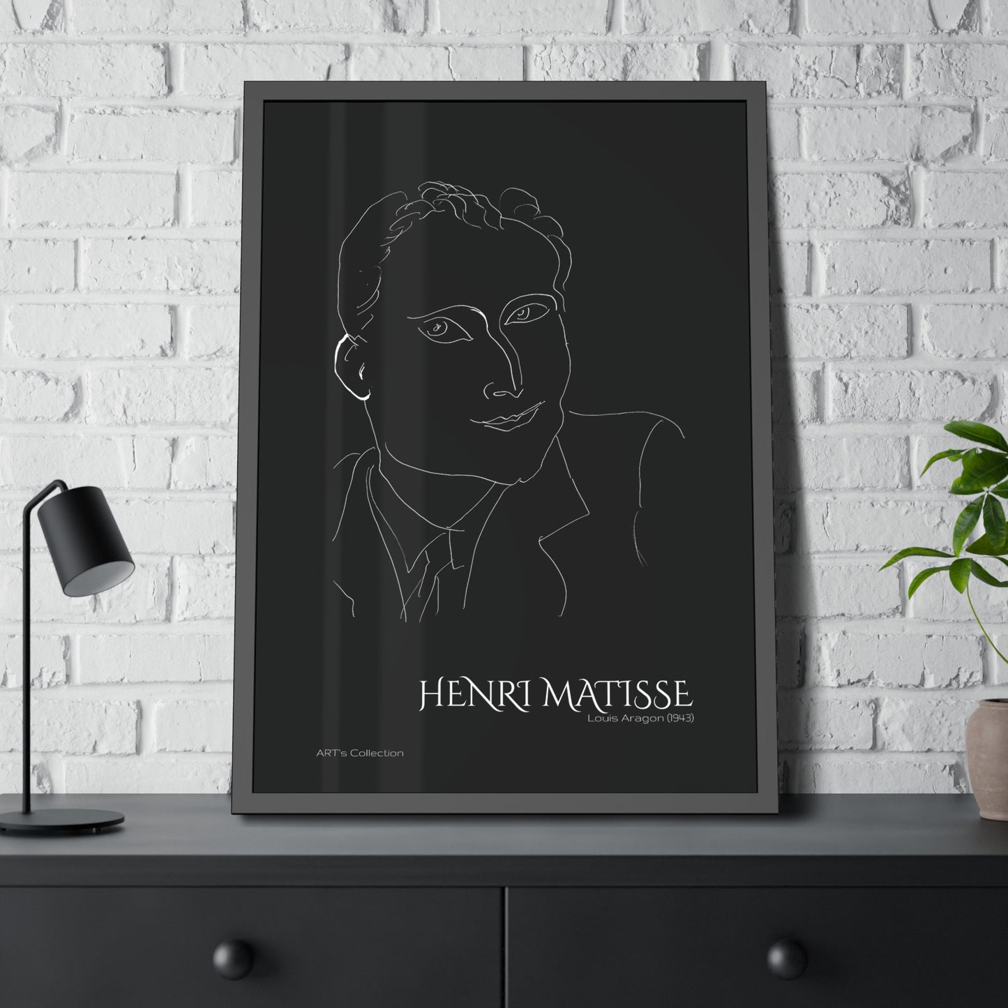 Louis Aragon (1943) black édition by Henri Matisse / Affiche Encadrée série ART's Collection