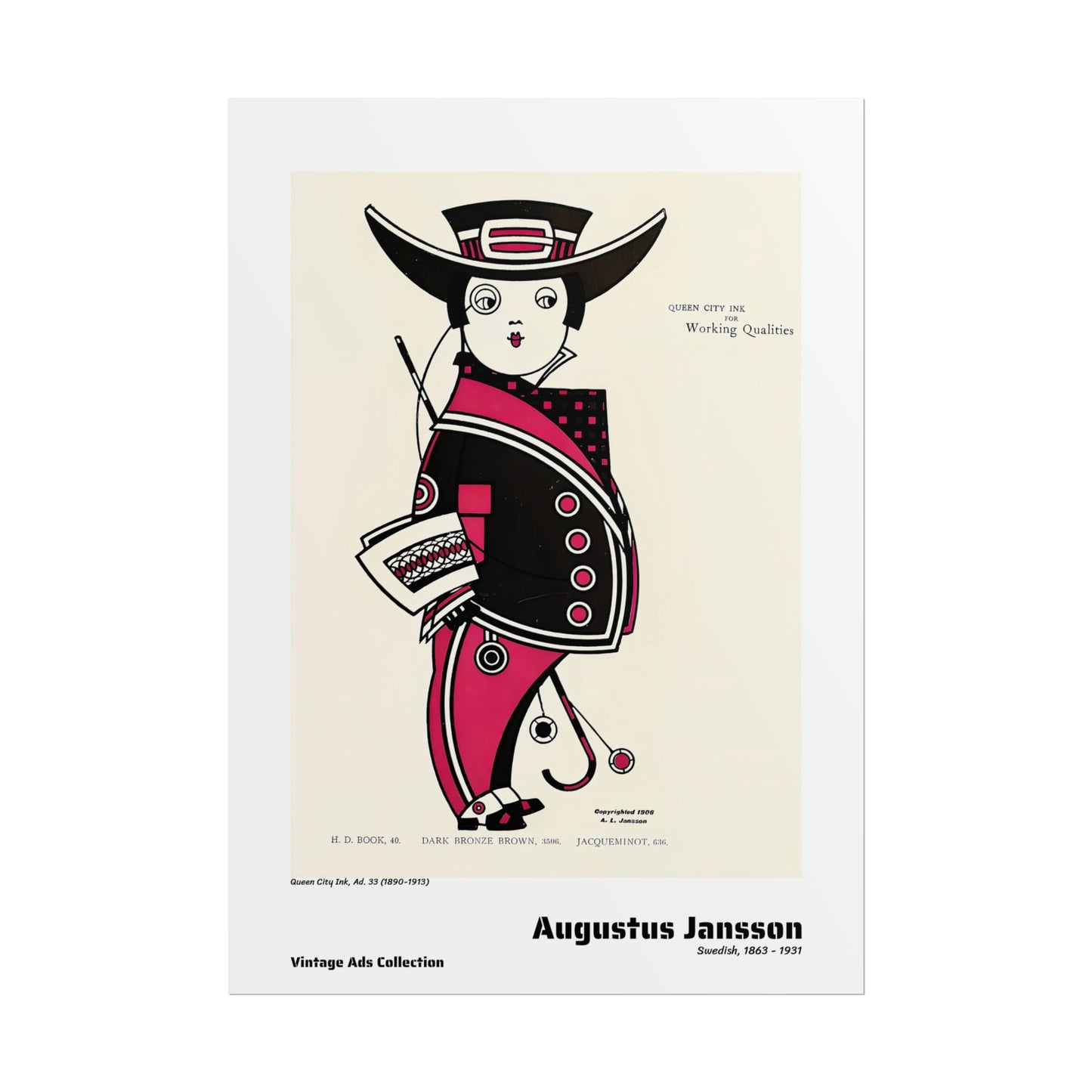 Queen City Ink, Ad. 33 (1890-1913) by Augustus Jansson / Affiche imprimée - Série Vintage Ads Collection
