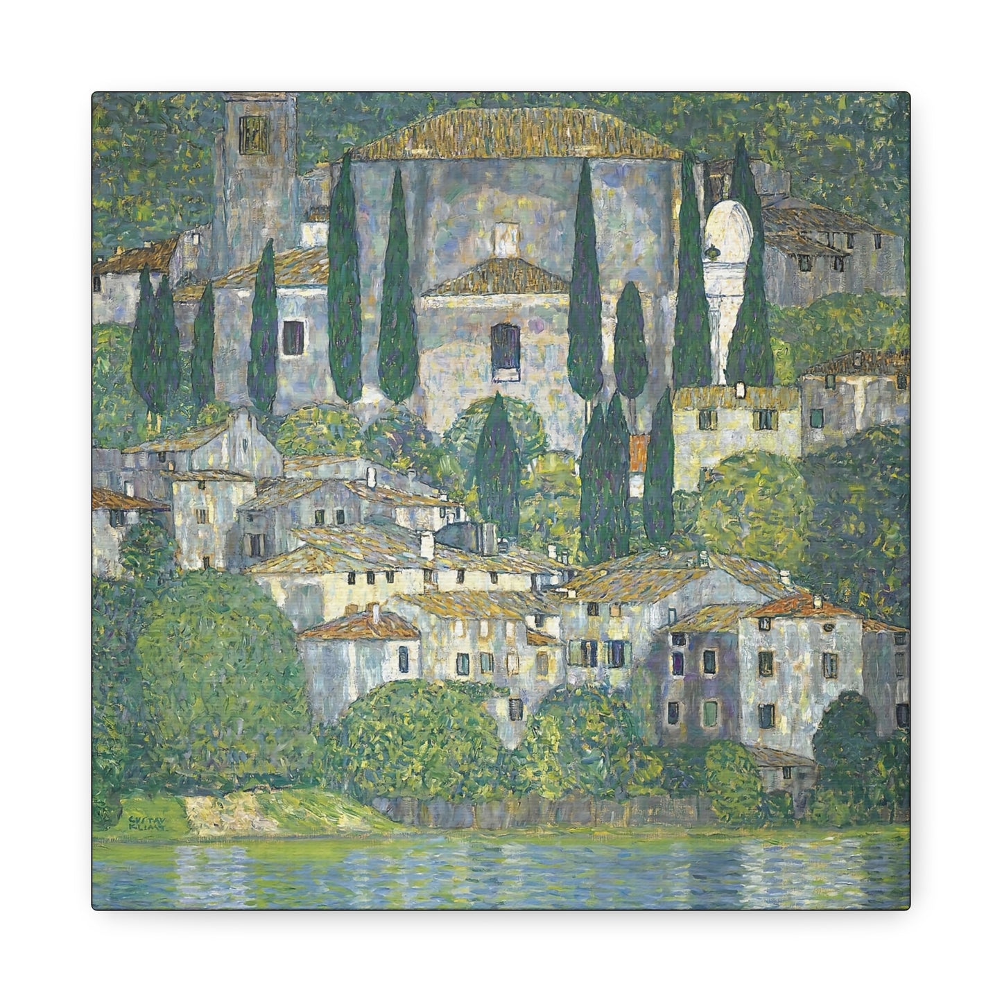 Church In Cassone - Landscape With Cypresses by Gustav Klimt / Reproduction Fine Art sur Toile / Flanc Large Epaisseur 3.2 cm - 1.25 inch