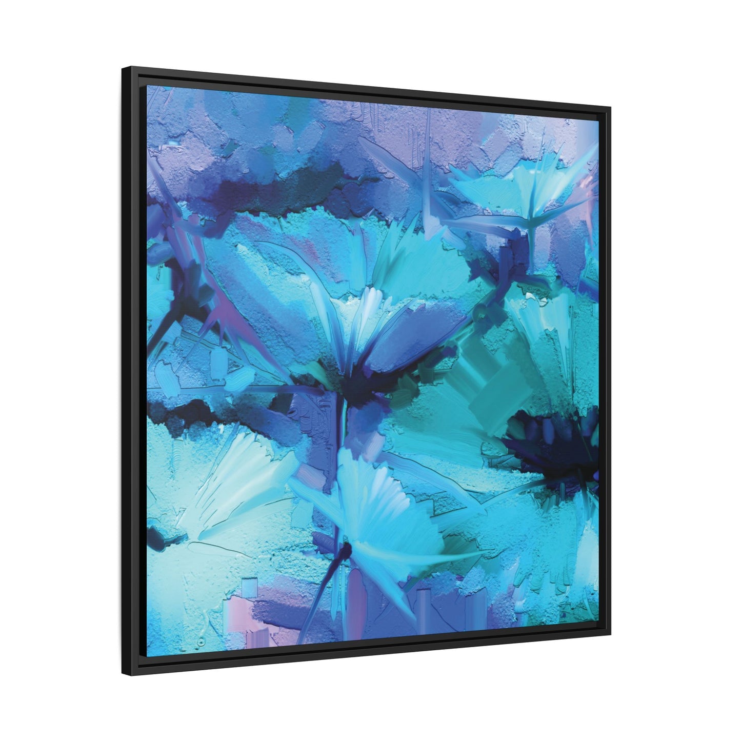 Tableau Floral Turquoise "Série Sign Collections" / Toile encadrée sur caisse américaine